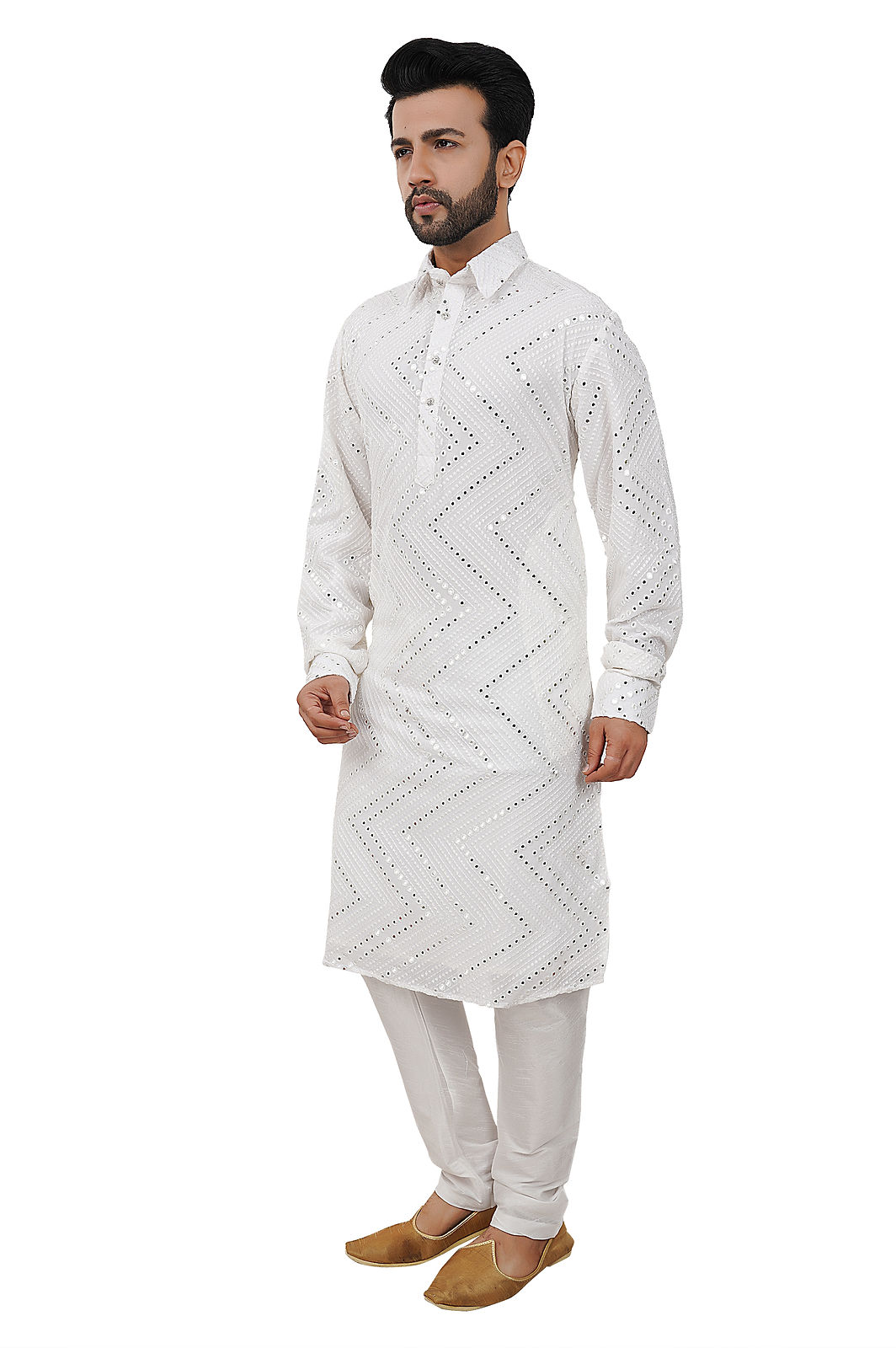 White mirror work Kurta set