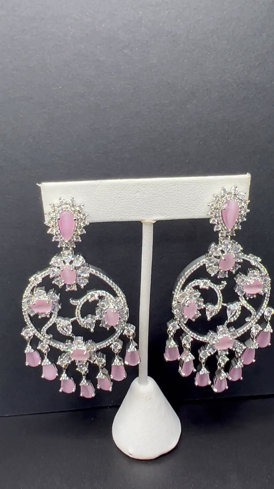 Silver & Pink Chandbali Earrings