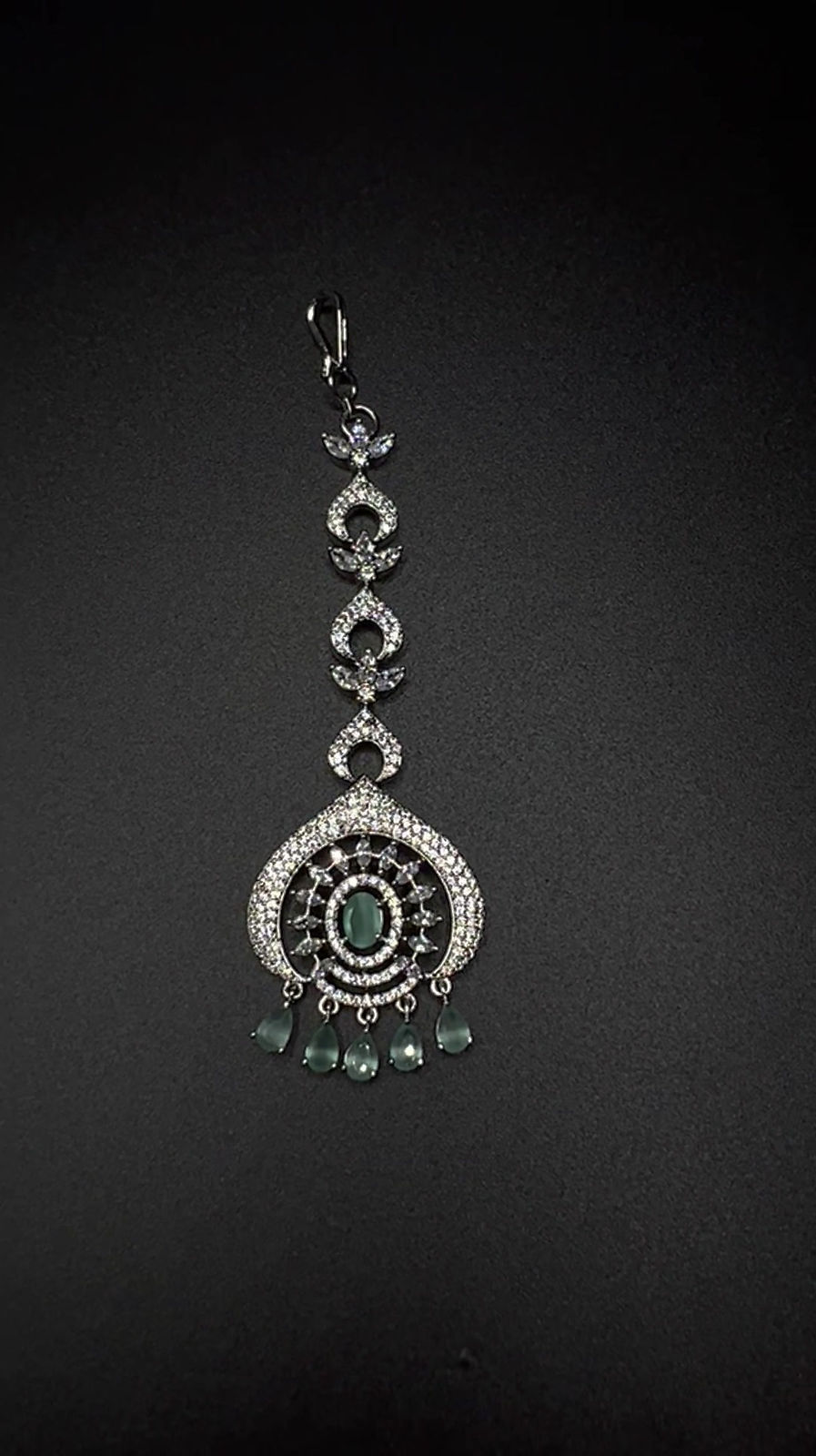 Silver & sea green maang tika