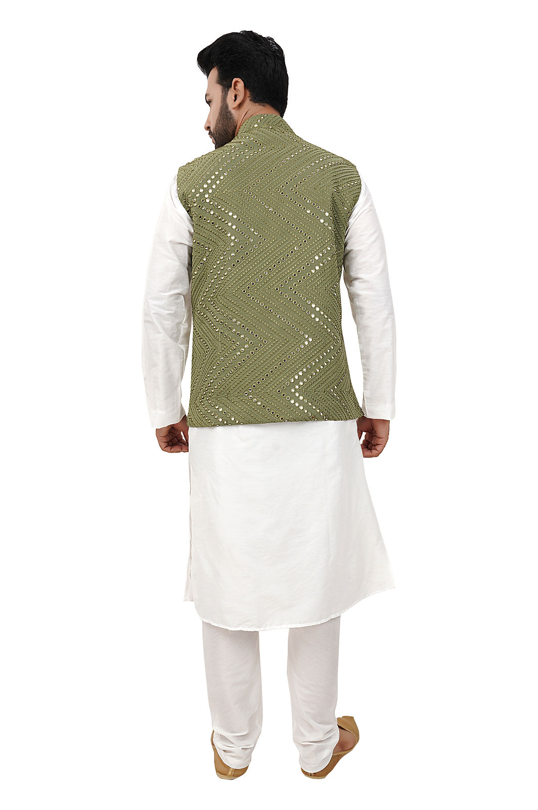 Green Mirror work Kurta Pajama set 