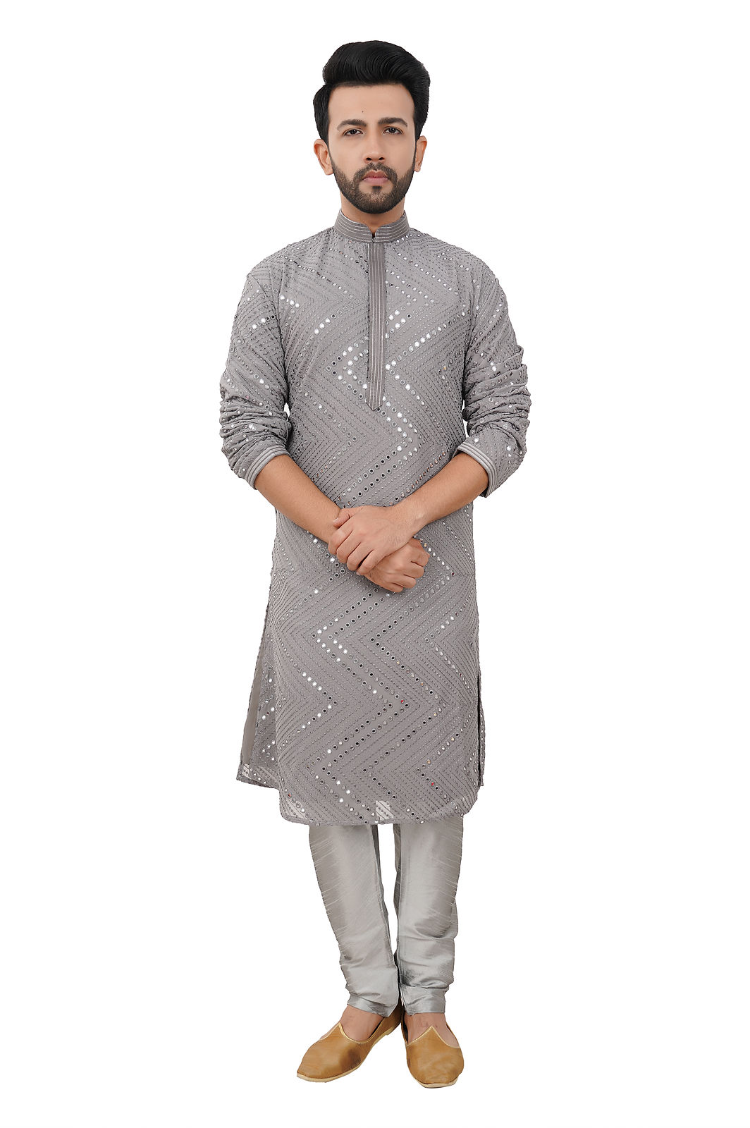 Grey mirror work Kurta set