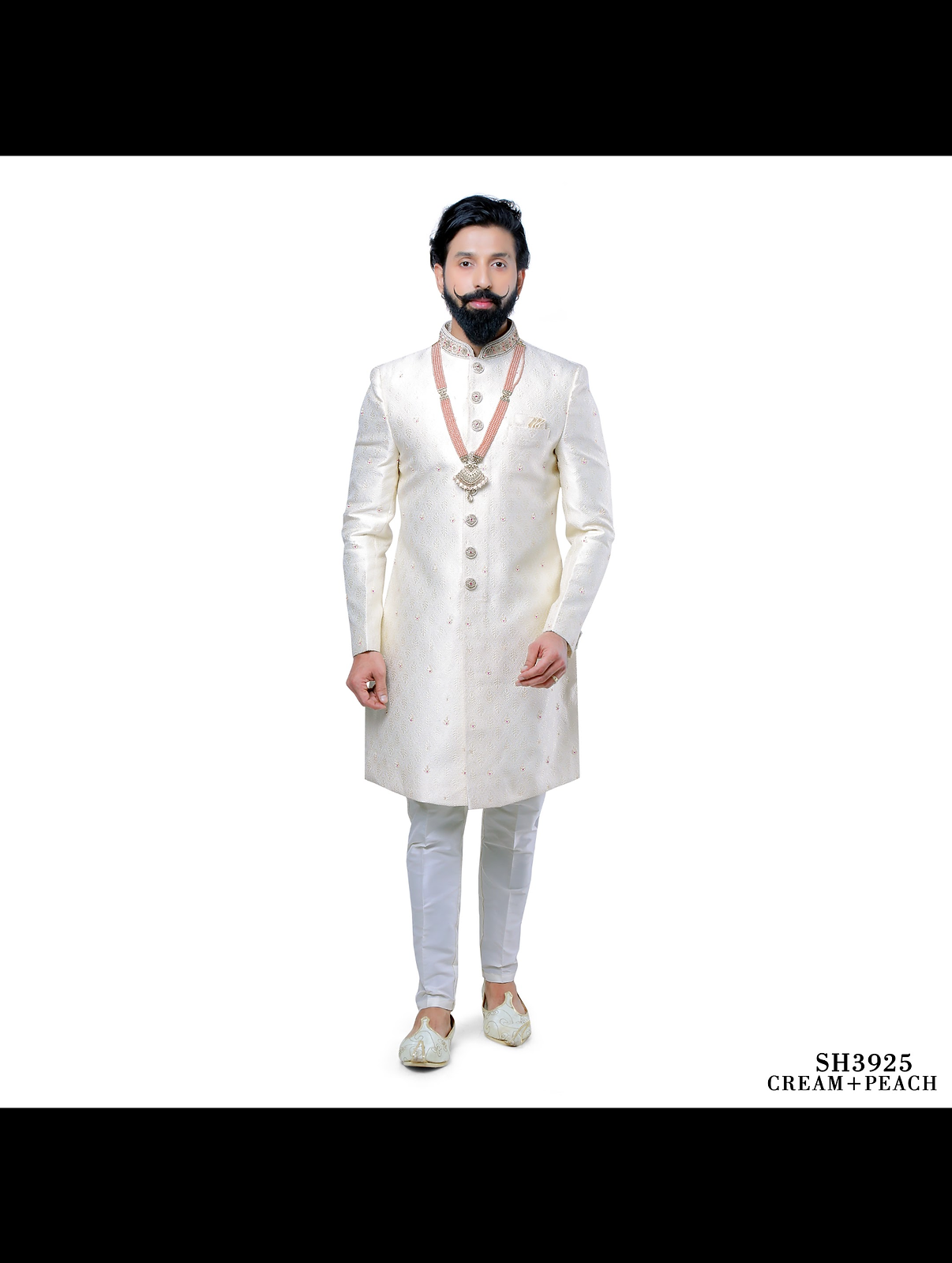 Cream and Peach Sherwani