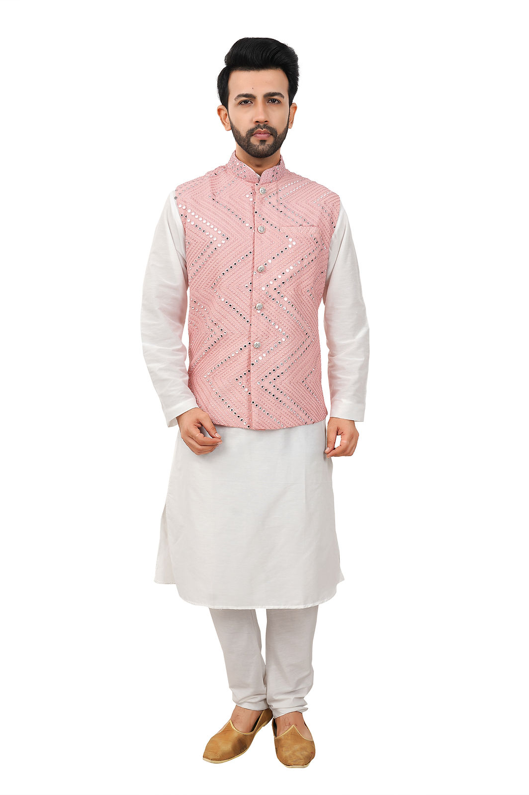 Pink Mirror work Kurta Pajama set
