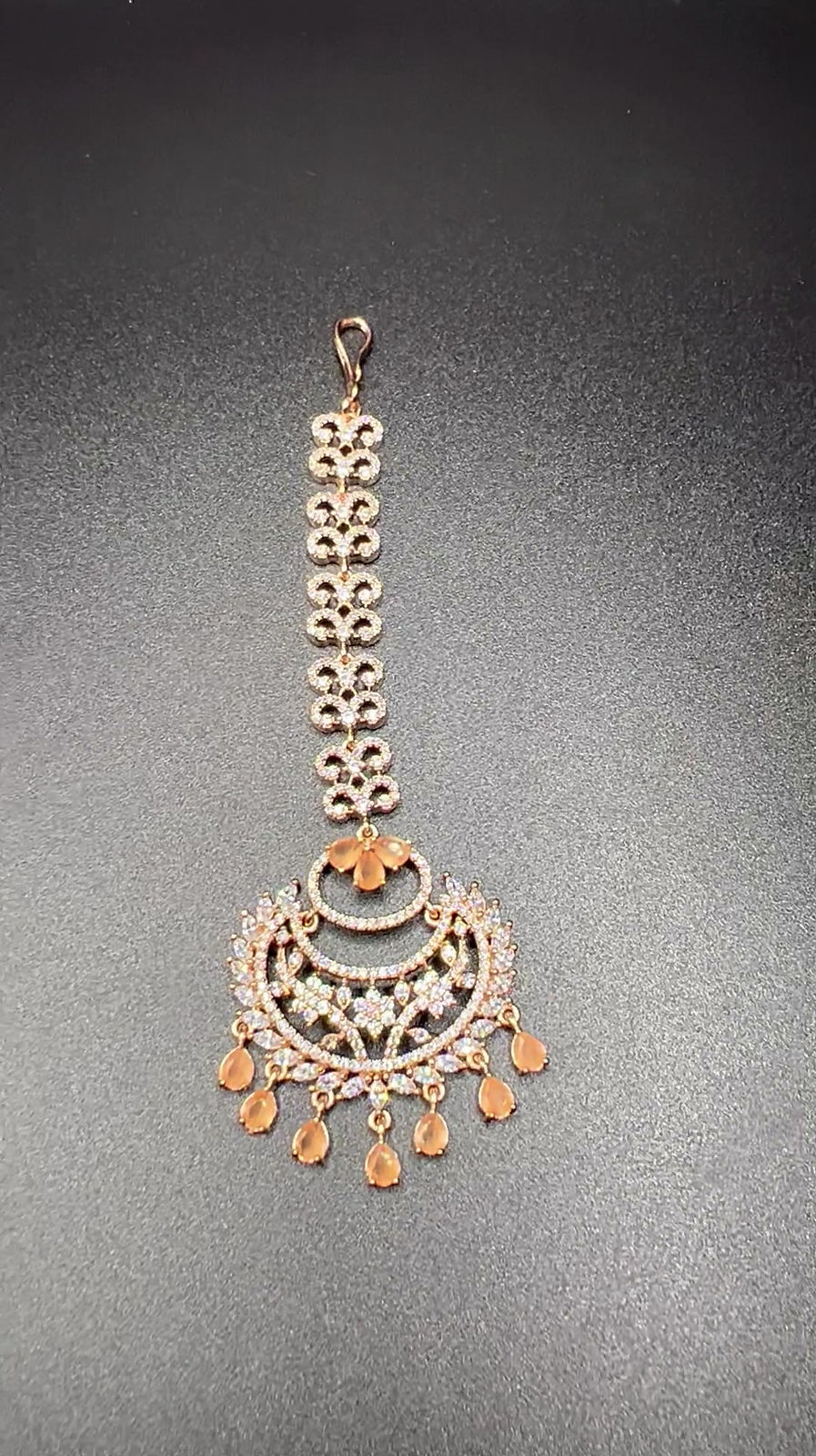 Rose gold and peach maang tika