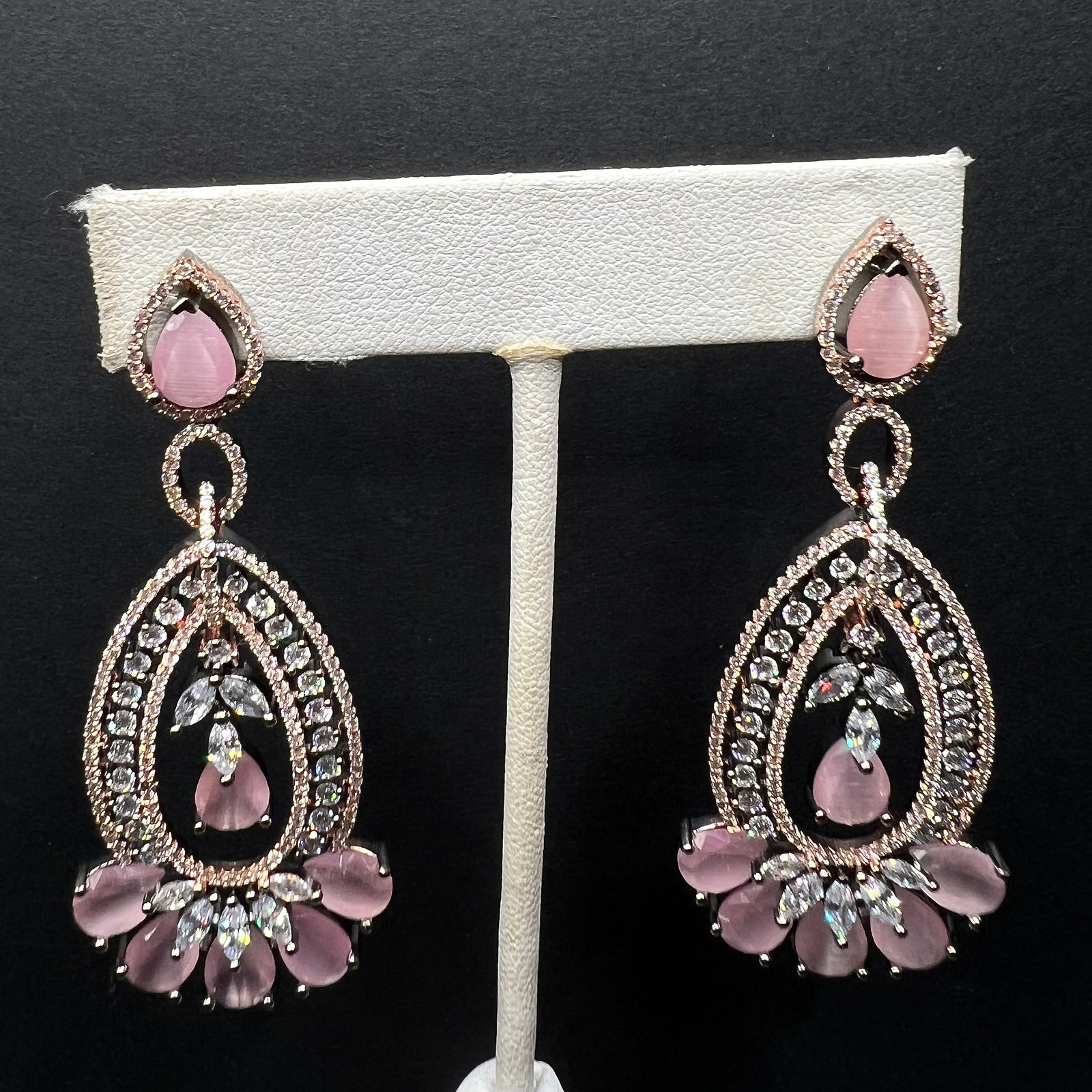 Two toned  Silver & Pink Chandelier Earrings 