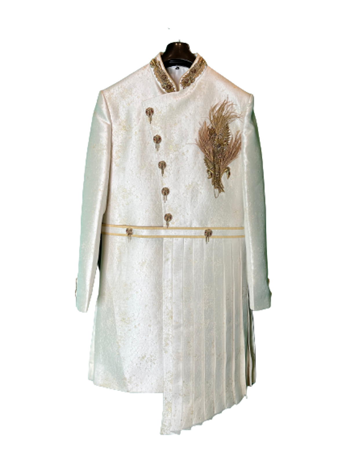 White sherwani with peacock
