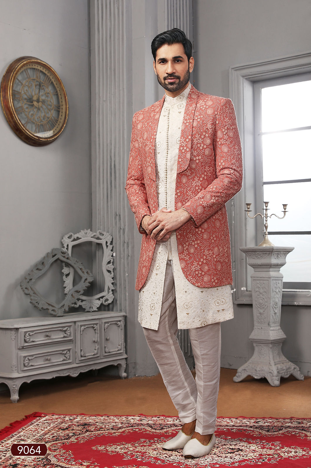 Peach Chikankari Sherwani