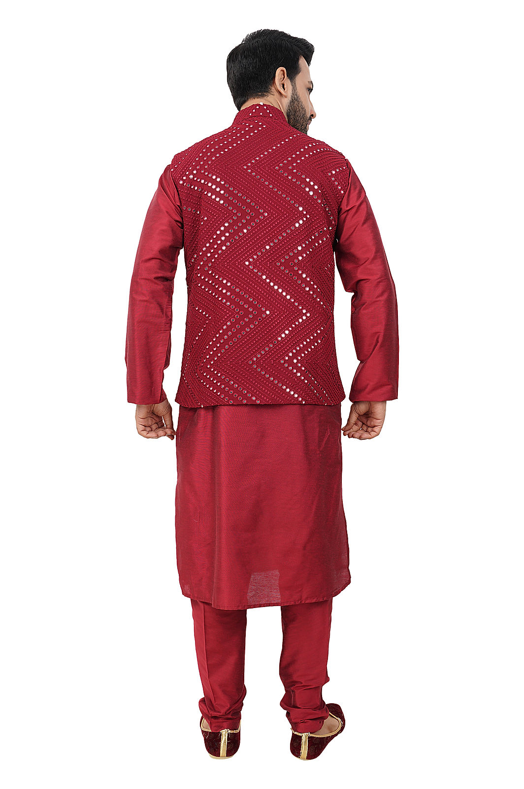 Men’s Mirror Work Ethnic Waist Coat /Nehru Koti in Maroon 