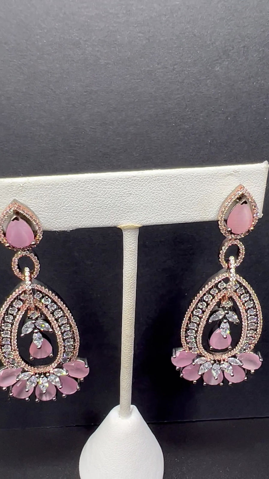 Two toned  Silver & Pink Chandelier Earrings 