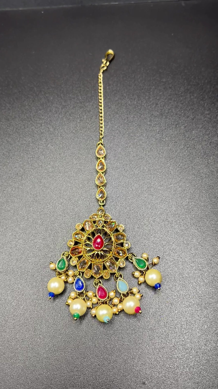Multi-color gold maang tika