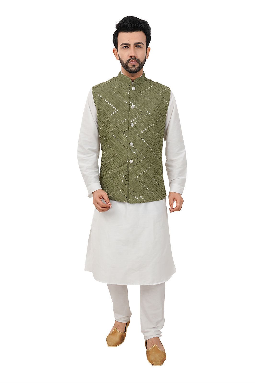 Green Mirror work Kurta Pajama set 