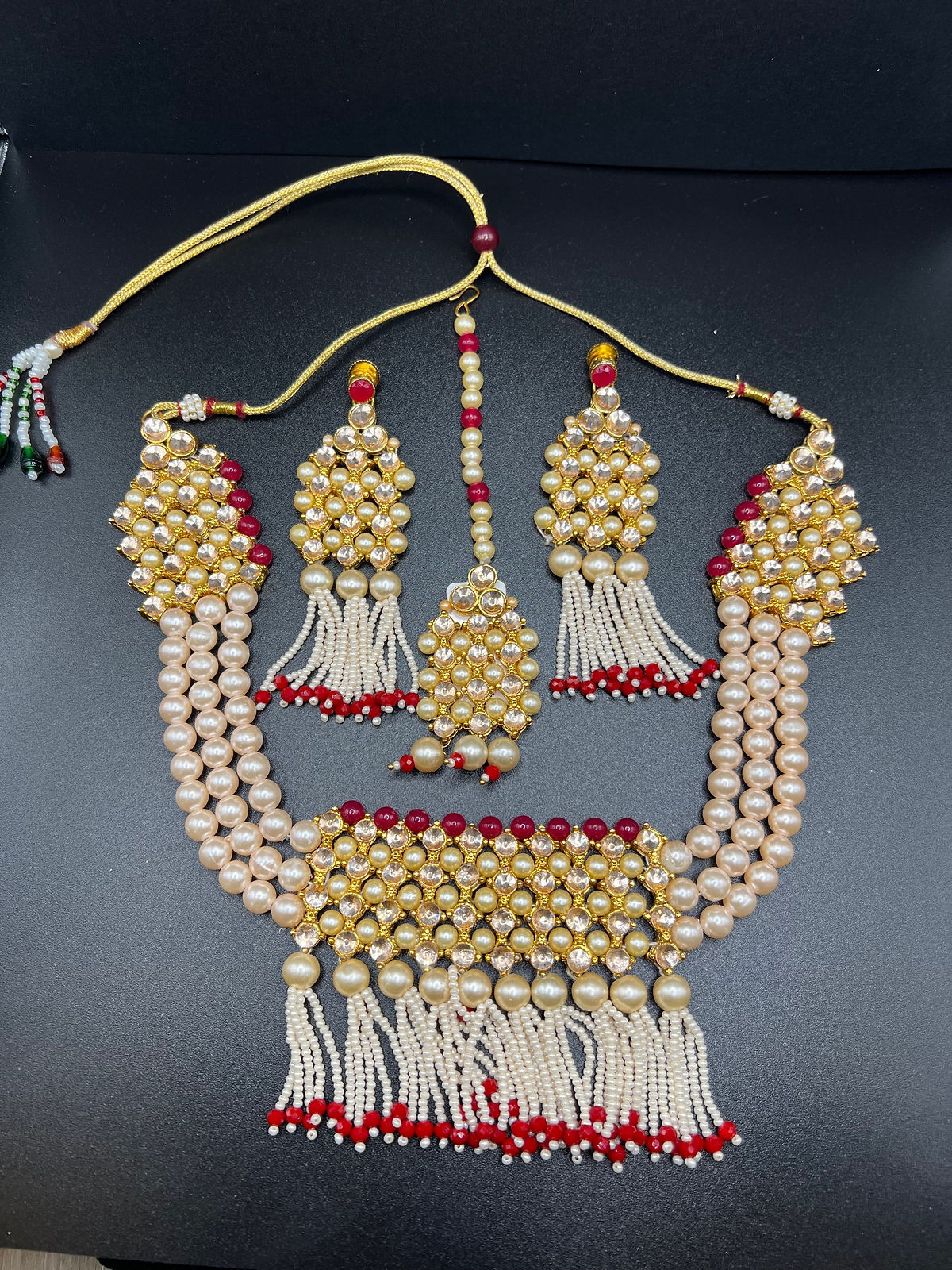 Pearl  Choker set with earrings & maang tika 
