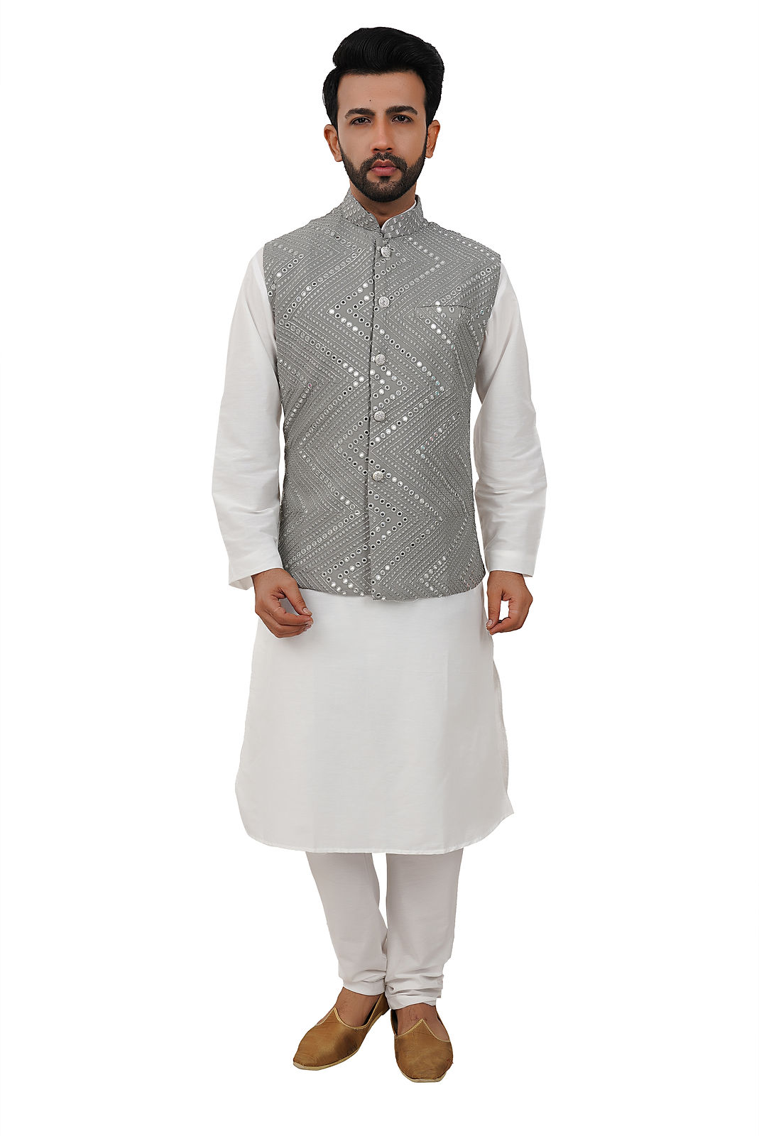 Grey mirror work Kurta set