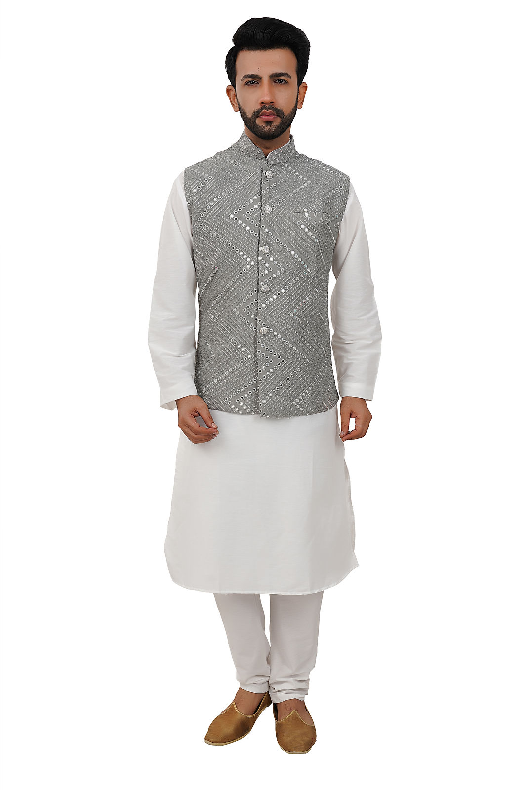 Grey mirror work Kurta set